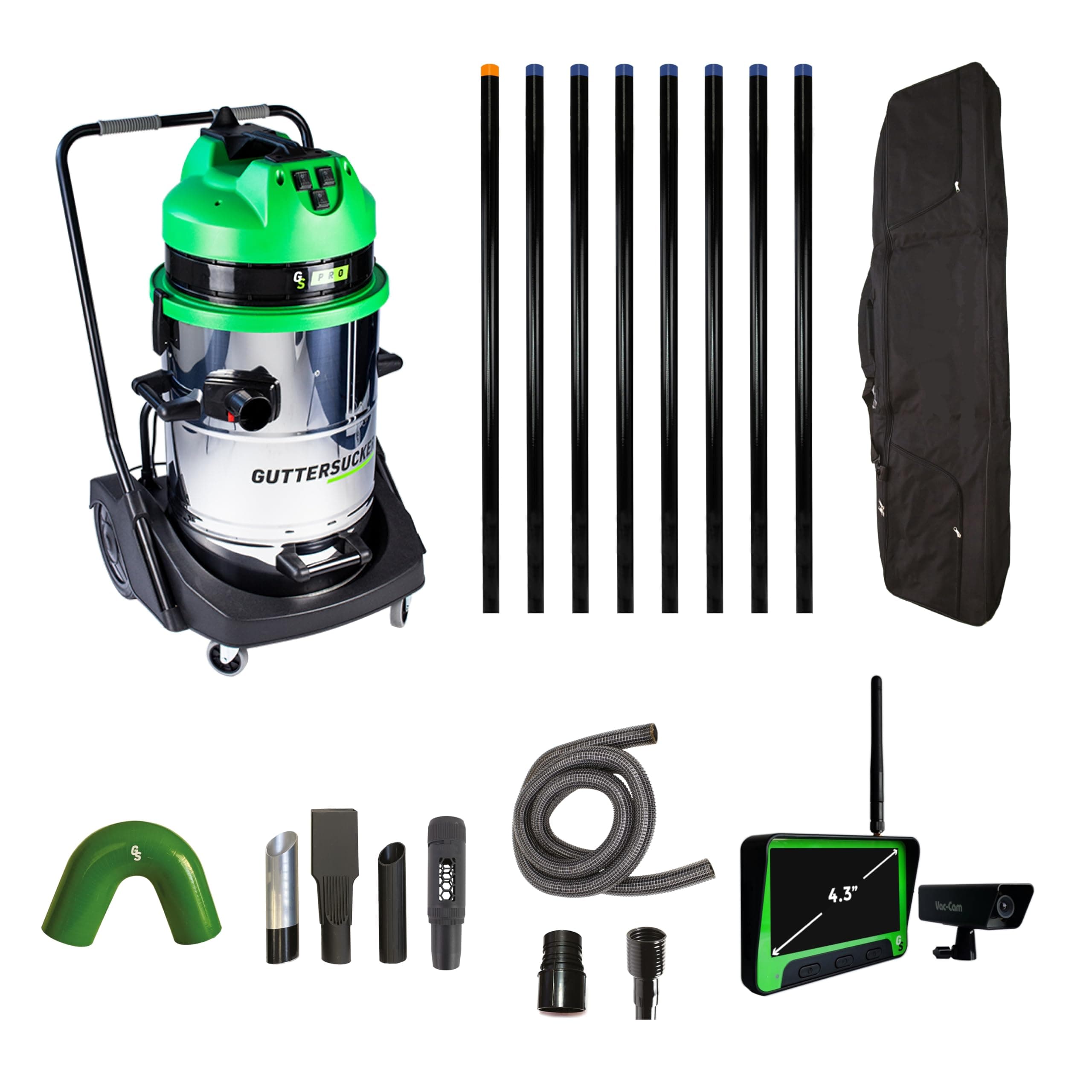 Gutter Cleaning Vacuum System (Pro Diamond Package) - 12m/40ft Reach with Real Time Inspection Camera