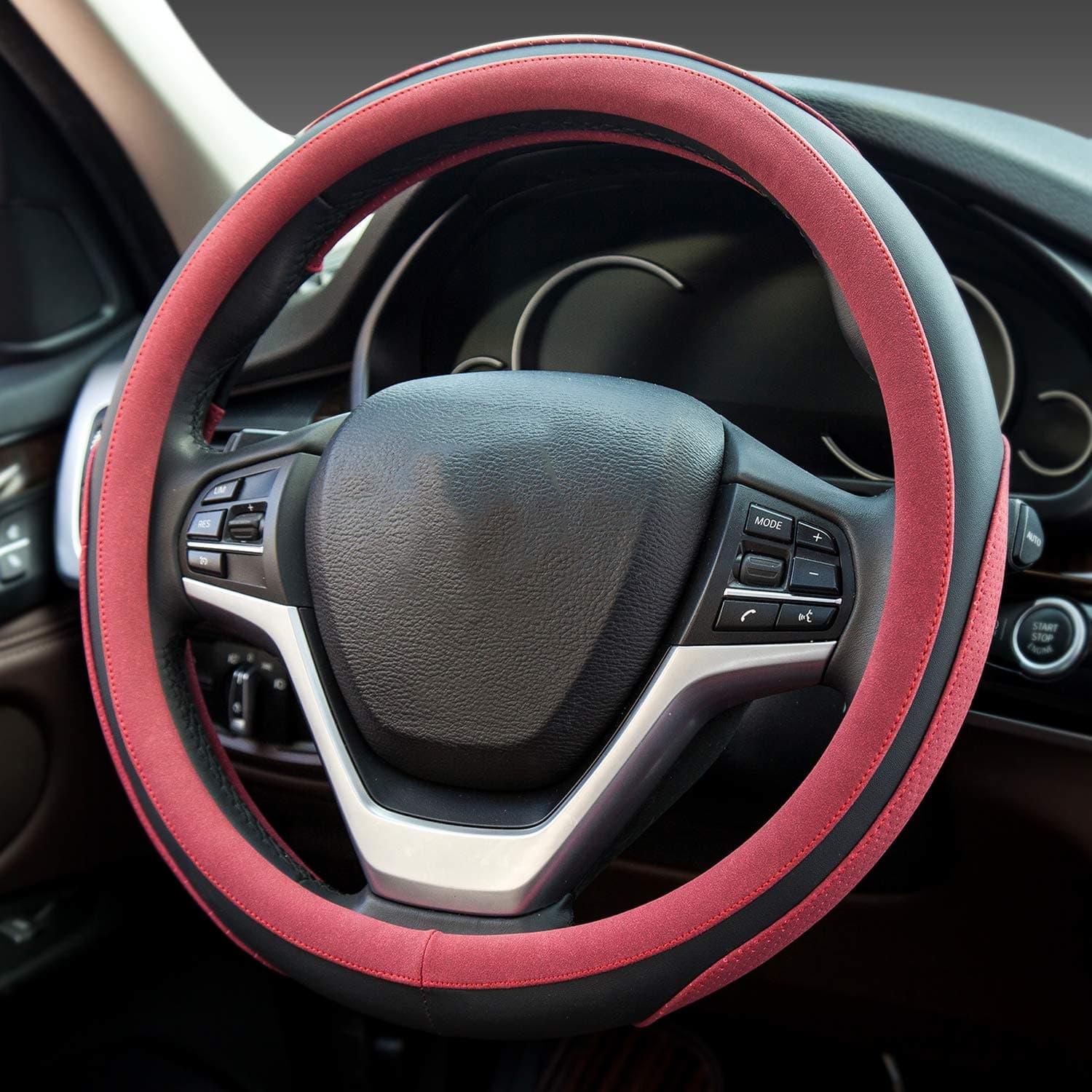 Didida Steering Wheel Covers Soft Matte Microfiber Leather Non-Slip Sweat-Absorbent for Women Men Universal 15 Inch Car Decoration (Red)