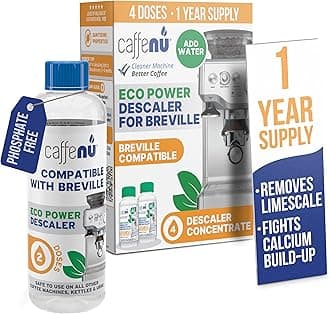 Breville Compatible Descaling Solution. 2 Bottles of Descaler Solution. Descaling Kit Removes Limescale For Hotter Coffee. 4 Uses Descaler For Breville Coffee Machines.