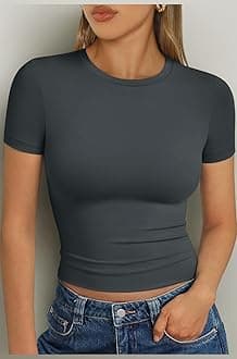 Trendy Queen Womens Basic T-Shirts Scoop Neck Short Sleeve Crop Tops Cute Summer Tops Slim Fit Tees Y2k Clothing