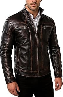 Mens Vintage Motorcycle Retro Cafe Racer Distressed Black Biker Leather Jackets