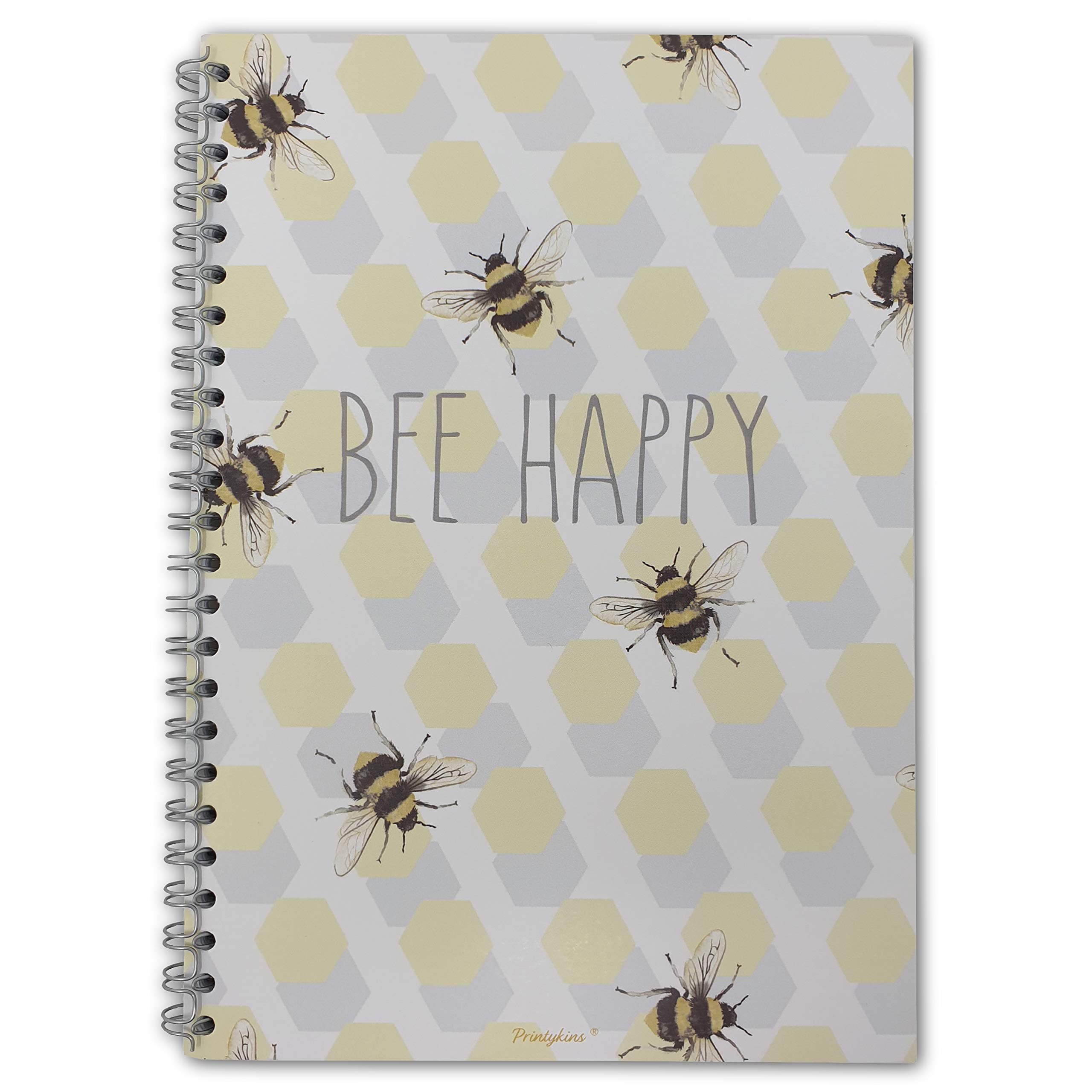 Printykins Bee Notebook – A5 / 21cm x 15cm / Wirebound/Lined and Plain / 100 pages/Childrens Notepad/Kids Notebook/Girls Sketchbook/Ladies journal/Bee Inspired/Bee Gift