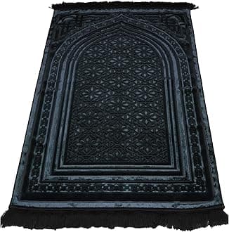 Modefa Luxury Velvet Prayer Rug with Prayer Beads | Soft Elegant Muslim Turkish Janamaz Sajada Carpet for Men and Women | Plain Solid Prayer Mat Ramadan Eid Gift - Najma (Black)