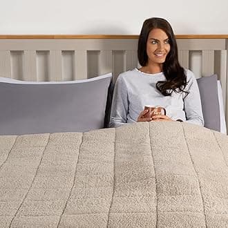 Brentfords Weighted Blanket Teddy Fleece 8kg Natural, Gifts for Women Men Winter Blanket Sleep Therapy Anxiety Relief for Adults, King - 150 x 200cm - (Disclaimer Only suitable for age 3+ years)