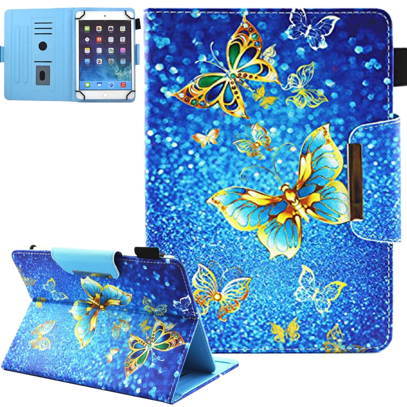JZCreater10 Inch Tablet Case, Universal 10 10.1 Inch Android Tablet Cover, Multi-Angle Viewing Stand Case for 9.5-10.5 Inch Tablet, Gold Butterfly