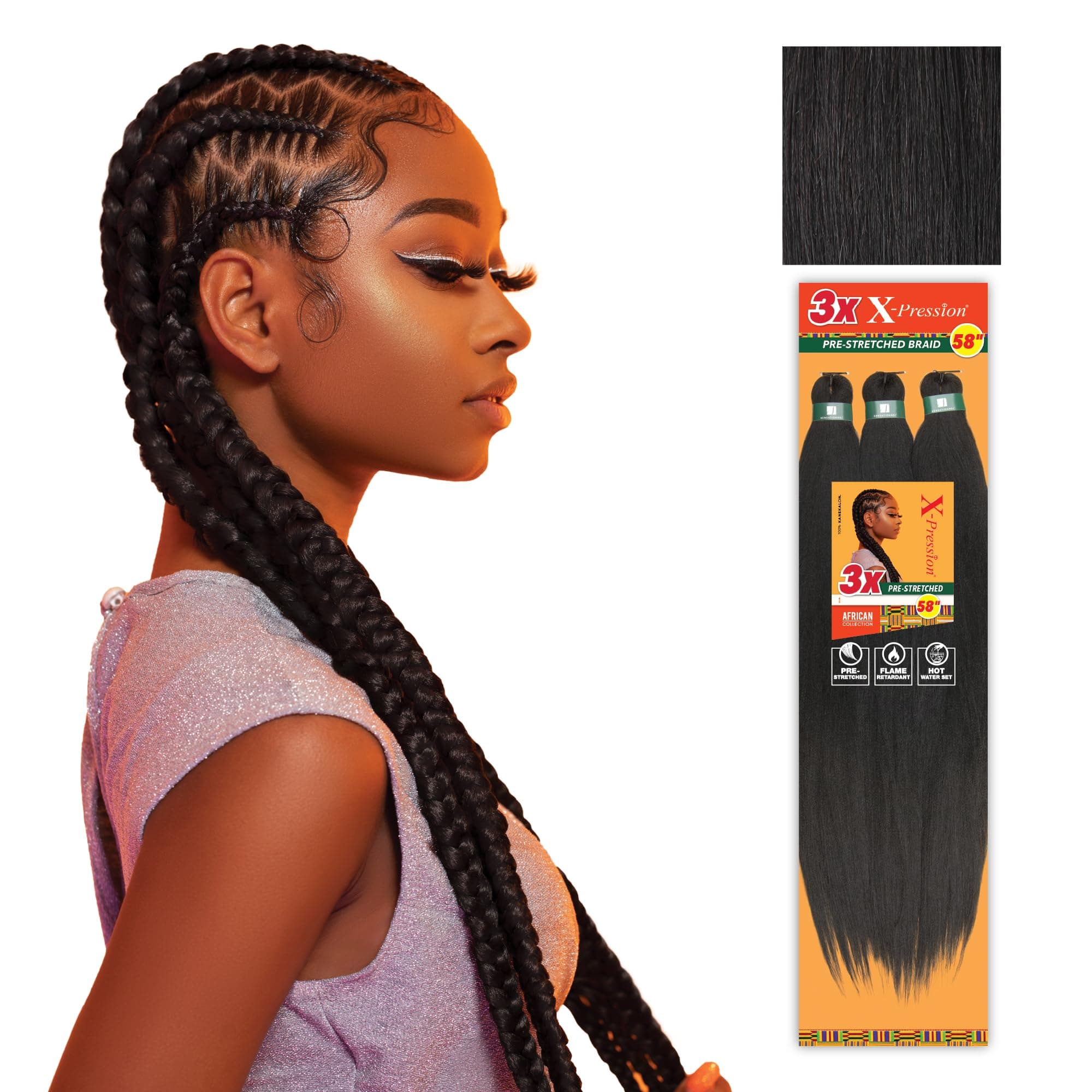Sensationnel Braids XPRESSION 3X Pre-Stretched Braid 58" (1-pack, 1B)