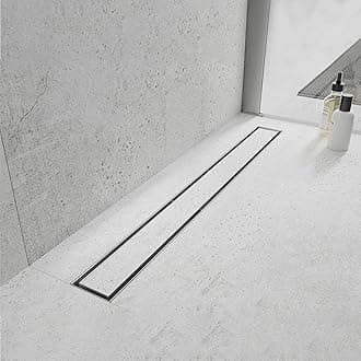 Linear Shower Drain - 28 Inch Modern Flat & Tile-Insert Cover, Professional Brushed 304 Stainless Steel, High Flow Hair Catcher
