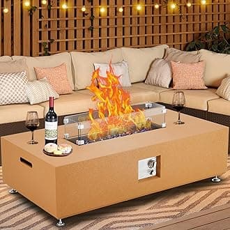 48 in Propane Fire Pit Table，50000BTU Fire Table with Wind Guard, Glass Beads & Rain Cover, Sturdy Steel Anti-Rust Finish & CSA Safety Certified Outdoor Firepit for Patio Yard Garden(Orange)