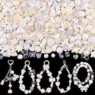 200-260PCS TINKRSTUFF Assorted White Acrylic Beads for Bracelet Making, Cute Beads for Jewelry Making Flower Bow Butterfly Candy GummyBear Aesthetic Bracelet Charms,DIY Necklace Keychain Phone Charm