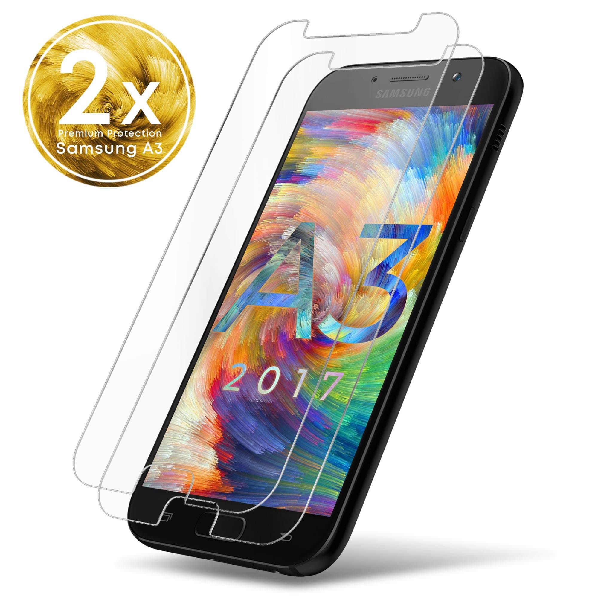 UTECTION 2X Tempered Glass for Samsung Galaxy A3 - Screen Protector Guard 9H - Anti-Scratch & Shatter - Bubble Free Installation - Display Film Crystal Clear Transparent