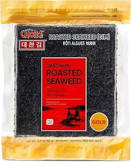 CHOI's 1(Daechun) Roasted Seaweed, Gim, Sushi Nori - (50 full sheets)- Gold Grade- Vegan, Keto, Gluten Free, Full of Fiber, Vitamin, Mineral, High protein, Omega 3's- Product of Korea
