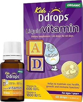 Kids Organic Liquid Vitamins – Daily Vitamins A&D Drops for Kids, 60 Drops. Supports Eye Health, Bone Development and Immune Function. Certified Organic, Non-GMOs, Allergy-Friendly
