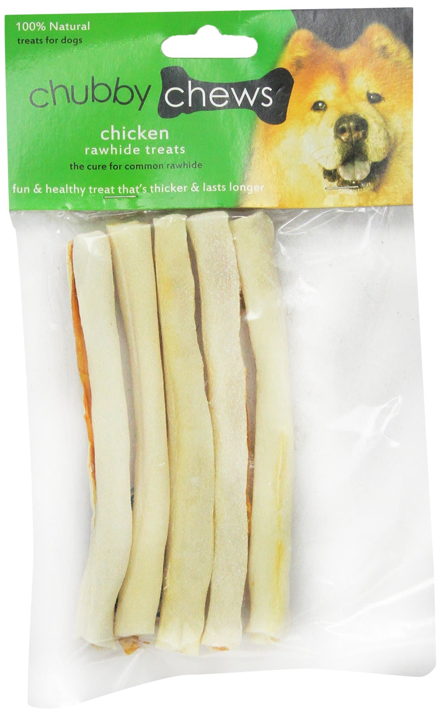 Chubby Chews Premium Rawhide Chews With Chicken, 5-Inch Roll Stick, 5-Piece Per Bag