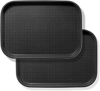 2-Pack "12X15.8" Restaurant Serving Tray, Food Serving Tray, Non-Slip Tray, Non-Slip Rubber Surface, Bar, Cafeteria, Coffee Beverage Food Tray - Black