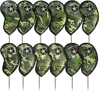 FINGER TEN Premium Synthetic Leather Stylish Iron & Wedge Golf Head Covers Value 12 Piece Set, Embroidered Labels & Fits Most Clubs Gift Set, Travel Protection Accessories