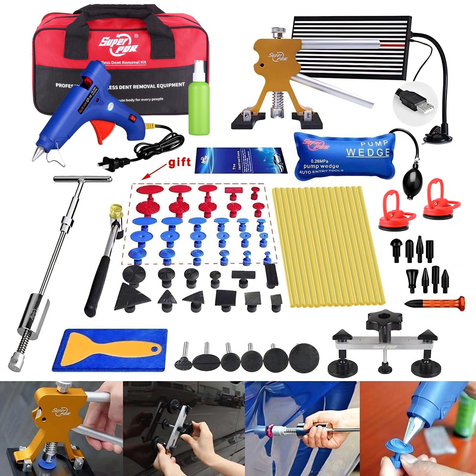 Dent Puller Kit Paintless Dent Repair Kit for Car – Slide Hammer Suction Cup and PDR Light for 98% Auto Body Dent Removal, Hail Damage & Appliance Dents or Vehicle Dent Removal