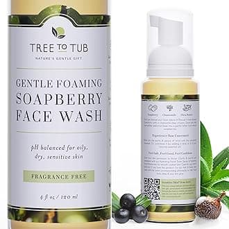 Tree To Tub Gentle, Sensitive Skin Face Wash. The Only pH 5.5 Balanced Unscented Foaming Facial Cleanser for Allergic Skin – Gentle Facial Cleanser for Women and Men With Organic Soapberries, 4 oz—