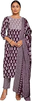 MIRCHI FASHION Women's Designer Straight Fit Cotton Printed and Embellished Kurta Set with Trouser Pant and Dupatta