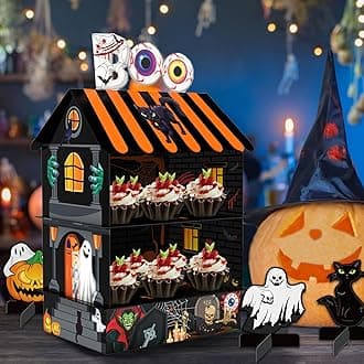 KALEFO Halloween Donut Party Decoration 2 Tier Spooky Zombie Dessert Stand Ghost Treat Holder for Party Supplies Favors Vampire House Cupcake Display Birthday Decor (Black)