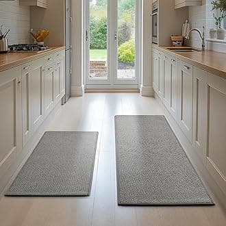 Kitchen Mats for Floor, Washable Rubber Backing Farmhouse Non Slip Runner Rugs for Sink for Front, Office, Home - Absorbent Kitchen Rugs Set of 2（Dark Grey, 17.3"x47"+17.3"x29"）