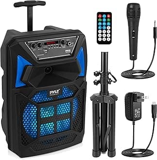 Portable Bluetooth PA Speaker System - 400W Outdoor Bluetooth Speaker Portable PA System w/Microphone in, Party Lights, MP3/USB SD Card Reader, FM Radio, Rolling Wheels - Mic, Remote - PPHP82SM
