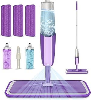 Mexerris Microfibre Spray Mop For Floor Cleaning - Wet Dry Kitchen With 2X Refillable Bottles 360°Rotatable Hardwood Laminate Wood Tiles 3X Reusable Pads And 1 Scrubber