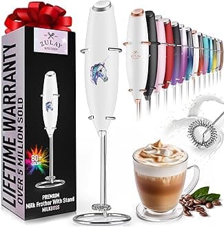 Zulay KitchenPowerful Milk Frother for Coffee with Upgraded Titanium Motor - Handheld Frother Electric Whisk, Milk Foamer, Mini Blender and Electric Mixer Coffee Frother for Matcha - Unicorn White