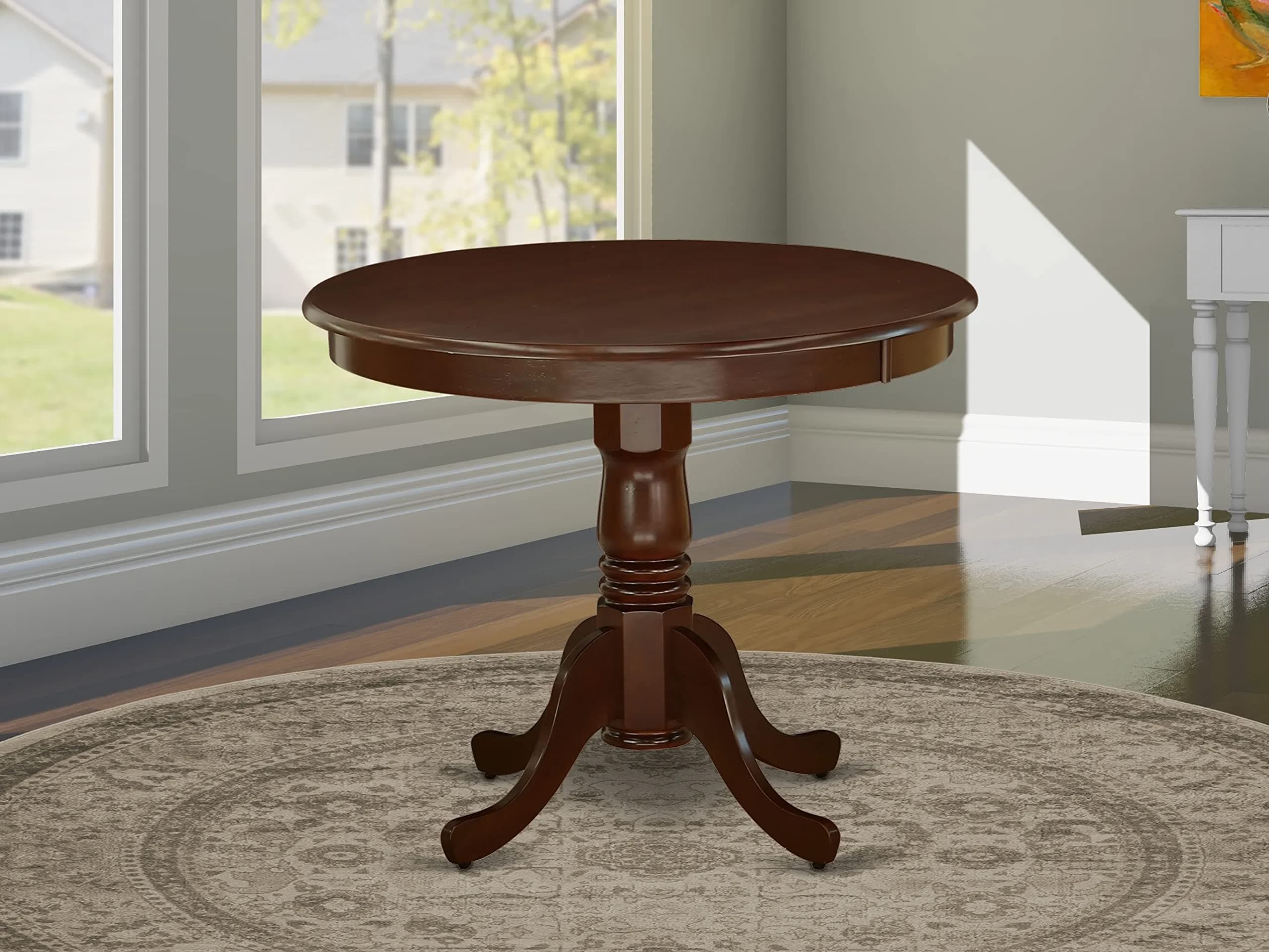 ANT-MAH-TP Antique Dining Room Table - a Round kitchen Table Top with Pedestal Base, 36x36 Inch, Mahogany