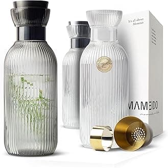 MAMEIDO Water Carafe 1 l, Glass Carafe with Pour spout & Sieve, Hand-Blown Water jug ​​with Noble Look for Special Occasions, carafes to give as a Gift (Smoke Black)