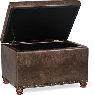 Furnistar 24 Inch Storage Ottoman Leather Bench Foot Rest Stool for Bedroom Living Room，Light Coffee