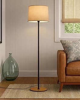 Modern Floor Lamp for Living Room Traditional Farmhouse Boho Floor Lamp Mid-Century Pole Lamp with Linen Lamp Shade, Side Lamps for Living Room Long, Standing Lamp(Brown)
