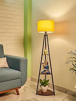 Crosscut Furniture Metal Floor Lamp with 3 Shelves (Fresh Yellow) LED Bulb Included