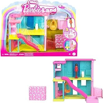 Mini BarbieLand Doll House Sets, Mini Dreamhouse with Surprise 1.5-inch Doll, Furniture & Accessories, Plus Elevator & Pool