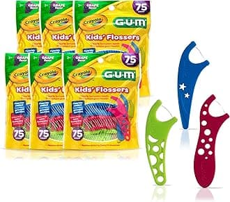 GUM Crayola Kids Flossers with Fluoride - Designed for Little Hands - Fun Grape Flavor - Easy to Use Kids Floss Picks for Children Ages 3+, 75 Count (Pack of 6)
