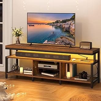 YITAHOME LED Television Stands w/Power Outlets for 70/65 inch, Modern Industrial TV Stand, Entertainment Center w/Open Storage, Entertainment Center for 360lbs for Living Room, Retro Brown