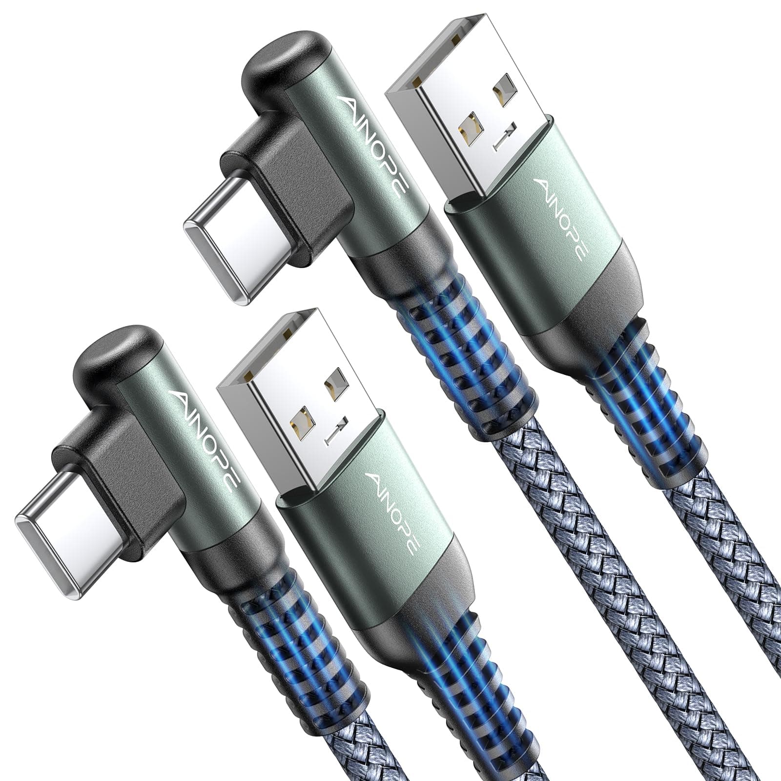 USB C Charger Cable - [2Pack 1M+1M] 3.1A Fast Charger Usb C Right Angle Nylon Braided Short Charging Cable, Portable for Office, Car, Compatible with iPhone 17/16, Galaxy S25 Ultra/S24, iPad