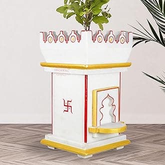 Tulsi Planter | Gardening Planter | Natural White Marble | Handpainted | 1 Unit | Size - 8 x 8 x 14 Inch, Approx. [ L x W x H ]
