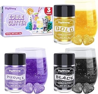 Edible Glitter Set, 3 Colors Luster Dust Edible Glitter, Food Grade Metallic Food Decorating Sprinkle Dust for Drinks Wine, Powder Glitter for Fondant, Chocolate, Candy, Valentines Cookie, 5g/0.18oz, Vegan