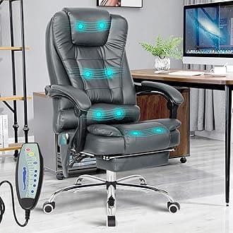 Blisswood 8 Point Massage Office Chair For Home Office,Executive Office Chair With Footrest & Lumbar Support 130° Reclining Computer Desk Chairs Adjustable Height 360° Swivel Recliner Chair (Grey)