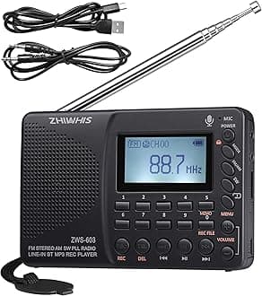 ZHIWHIS Portable Bluetooth Radio, FM AM Shortwave Radios with Sleep Timer and Preset Function, Rechargeable Digital Recorder, Stereo MP3 Player with Lyric Display, Support Micro SD Card and AUX