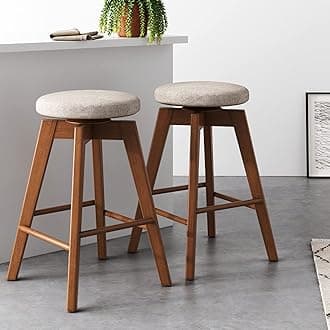 Nathan James Amalia Backless Kitchen Counter Height Bar Stool, Solid Wood with 360 Swivel Seat Antique Coffee/Natural Wheat, Set of 2