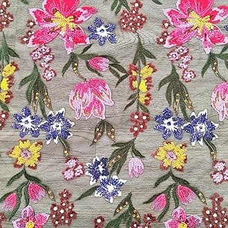 Mesh Lace Fabric by The Yard, Colorful Sequin Bead Embroidered Fabric for Apparel,Blouse,Dress,Handmade Accessories (EG-1921017)