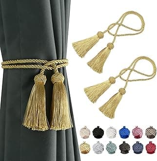 BEL AVENIR 2 Pack Curtain Handmade Tiebacks Curtain Decorative Holdbacks with Tassel- Gold