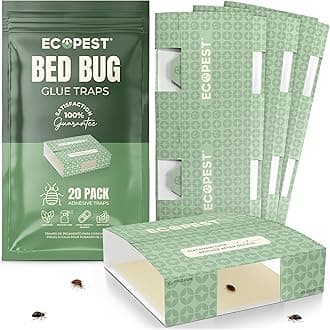 Bed Bug Glue Traps – 20 Pack | Sticky Pest Control Trap and Bed Bug Killer | Adhesive Crawling Insect Interceptors, Trap, Monitor, and Detector for Treatment of Bed Bugs and Other Indoor Pests