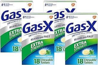 Gas-X Extra Strength Chewable Gas Relief Tablets with Simethicone 125 mg, Peppermint Creme - 18 Count (Pack of 4)