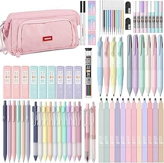 78 PCS Aesthetic School Supplies with Cute Pen Case, 12 Pastel Highlighters, 12 Color & Black Ink Gel Pens, 10 Mechanical Pencils 0.5, 0.7, 0.9, 2.0 mm, 6 Multicolor Pen for Student Stationary