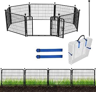 ADAVIN 24in(H) x 30in(W) Black Metal Garden Fence with Gate, 8 Panels, 19.7ft(L), Heavy Duty Iron, Animal Barrier, Dog Fence, Outdoor Yard, Temporary, No Dig Garden Border