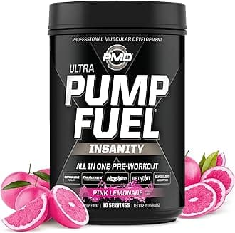 PMD Sports Pump Fuel Ultra Insanity - Premium Pre Workout Powder & Muscle Pump, Greater Focus, Endurance & Recovery, Premium Creatine, Arginine & Beta Alanine - Pink Lemonade (30 Servings)