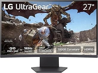 27GS60QC-B Ultragear Curved Gaming Monitor 27-Inch QHD (2560x1440) 180Hz 1ms 1000R AMD FreeSync HDR10 HDMIx2 DisplayPort Borderless Design Black Stabilizer DAS Crosshair FPS Counter