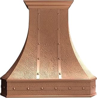 SINDA 36"W x 30"H Wall Mount with Beehive-Natural Copper, Hand-Crafted Copper Range Hood for Kitchen with SUS304 Liner and Baffle Filter, H3STRBNW3630